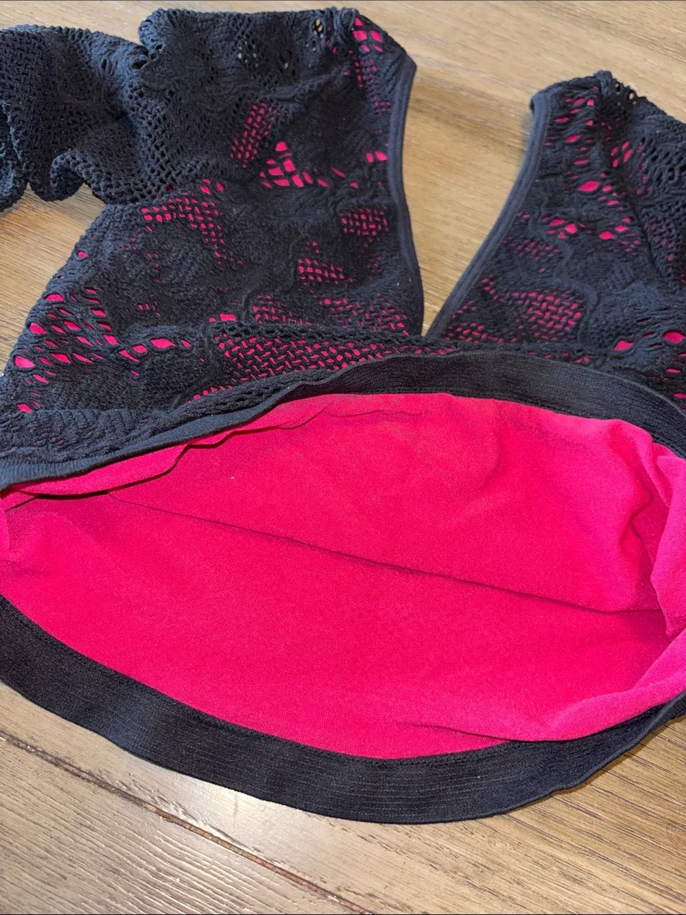 Free People Black Open-Knit Tank with Hot Pink Lining micro modal shirt xs/s